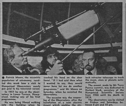 Patrick Moore at the Hampstead Observatory 1976