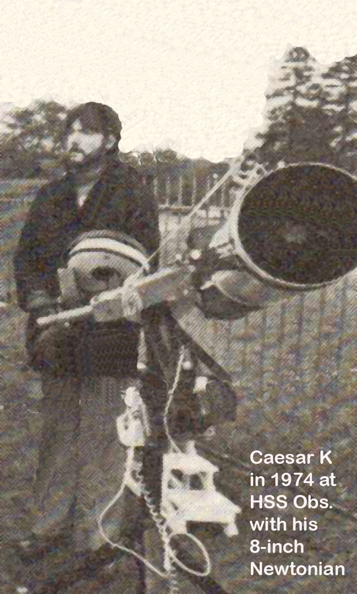 Caesar K in 1974 at HSS Observatory with his 8-inch Newtonian