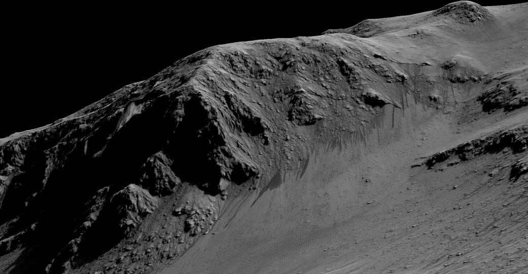 Mars/Horowitz crater showing: Recurring Slope Linae (RSL) indicating liquid flowing  downhill : NASA/JPL